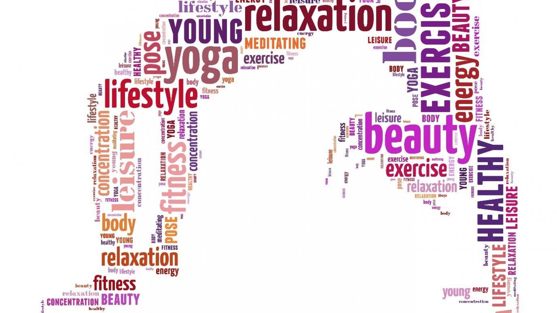 Word cloud in the shape of a person doing a bridge pose.